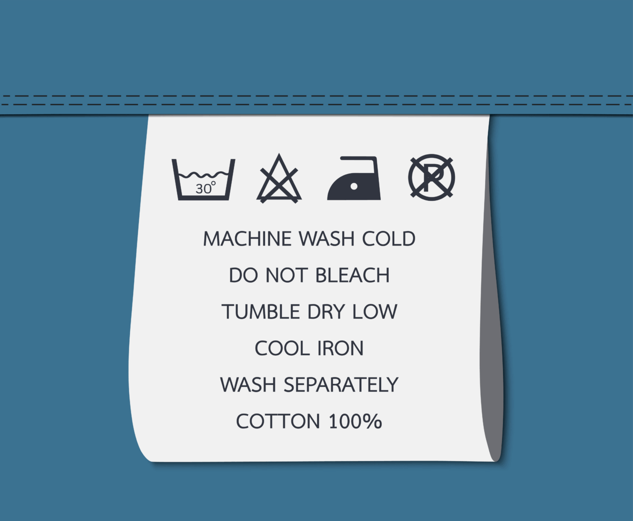 Image of clothing label and washing symbol